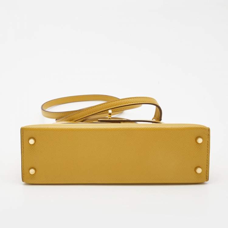 Pre Owned Hermès Jaune Ambre Epsom Leather Gold Finish Mini Kelly II Sellier 20 Bag