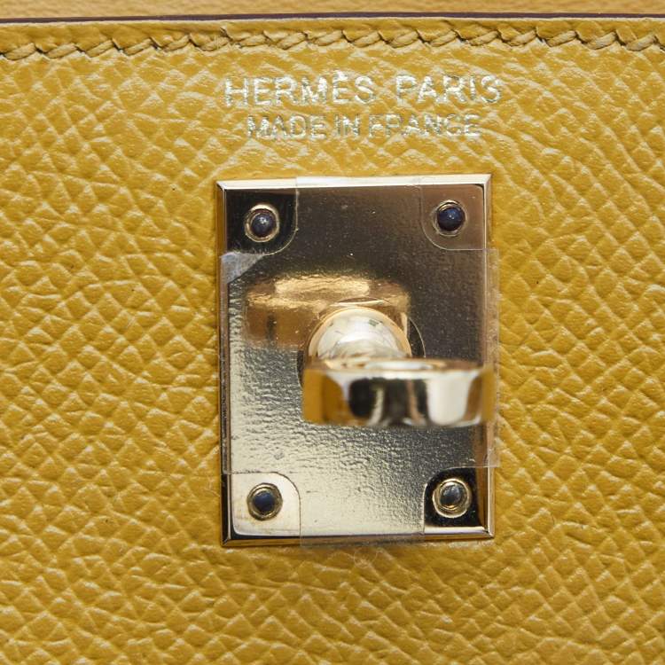 Pre Owned Hermès Jaune Ambre Epsom Leather Gold Finish Mini Kelly II Sellier 20 Bag