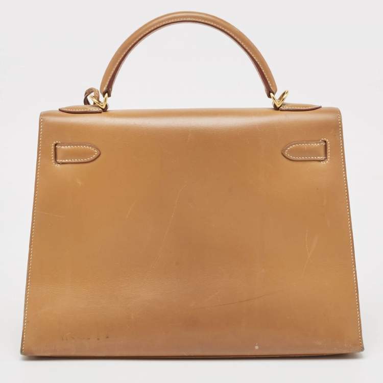 Pre Owned Hermes Natural Vache Leather Gold Finish Kelly Sellier 32 Bag
