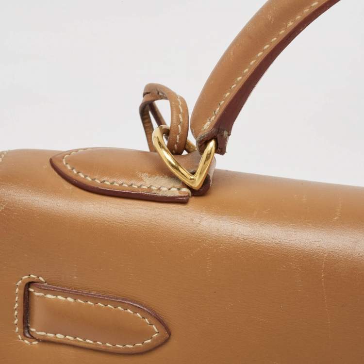 Pre Owned Hermes Natural Vache Leather Gold Finish Kelly Sellier 32 Bag