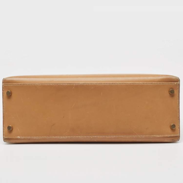 Pre Owned Hermes Natural Vache Leather Gold Finish Kelly Sellier 32 Bag