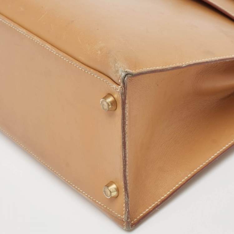 Pre Owned Hermes Natural Vache Leather Gold Finish Kelly Sellier 32 Bag