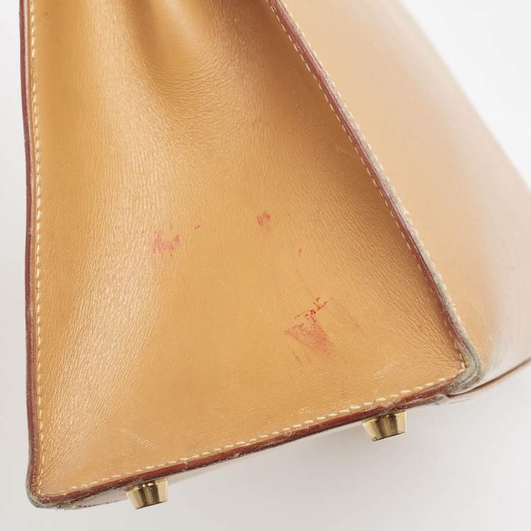 Pre Owned Hermes Natural Vache Leather Gold Finish Kelly Sellier 32 Bag