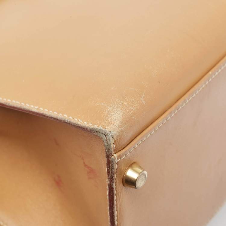 Pre Owned Hermes Natural Vache Leather Gold Finish Kelly Sellier 32 Bag