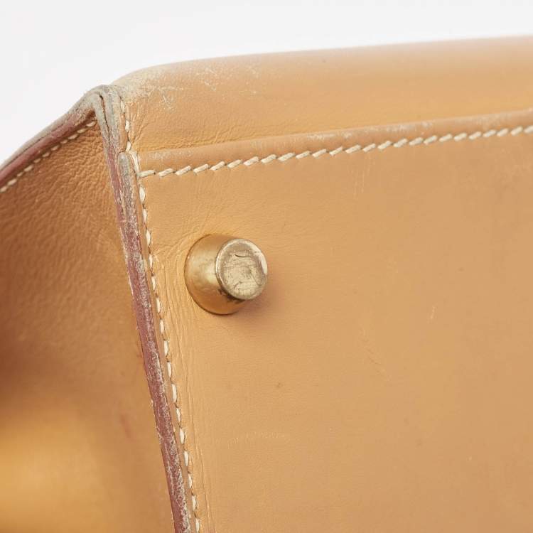 Pre Owned Hermes Natural Vache Leather Gold Finish Kelly Sellier 32 Bag