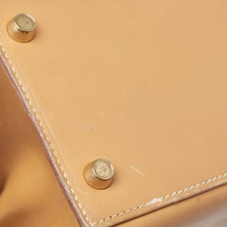 Pre Owned Hermes Natural Vache Leather Gold Finish Kelly Sellier 32 Bag