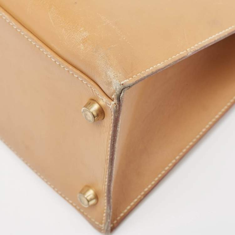 Pre Owned Hermes Natural Vache Leather Gold Finish Kelly Sellier 32 Bag