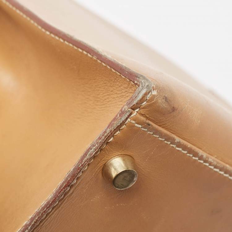 Pre Owned Hermes Natural Vache Leather Gold Finish Kelly Sellier 32 Bag