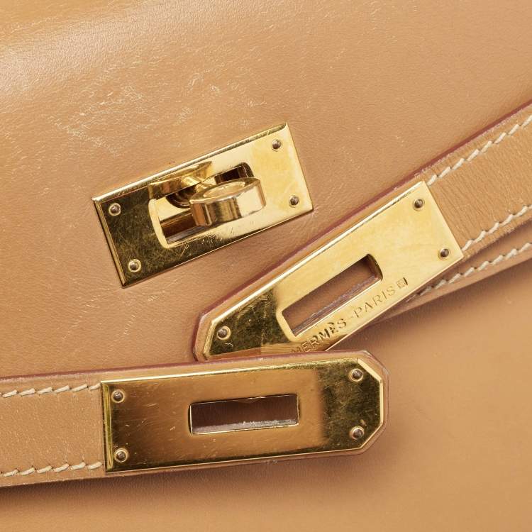 Pre Owned Hermes Natural Vache Leather Gold Finish Kelly Sellier 32 Bag