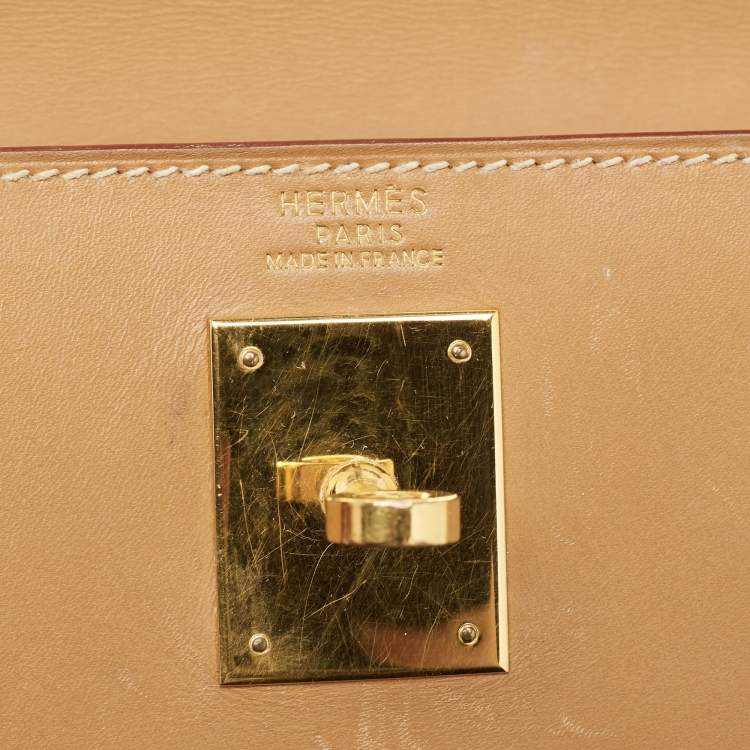 Pre Owned Hermes Natural Vache Leather Gold Finish Kelly Sellier 32 Bag