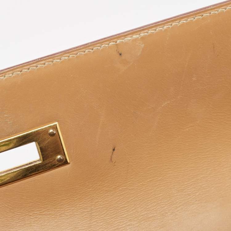 Pre Owned Hermes Natural Vache Leather Gold Finish Kelly Sellier 32 Bag