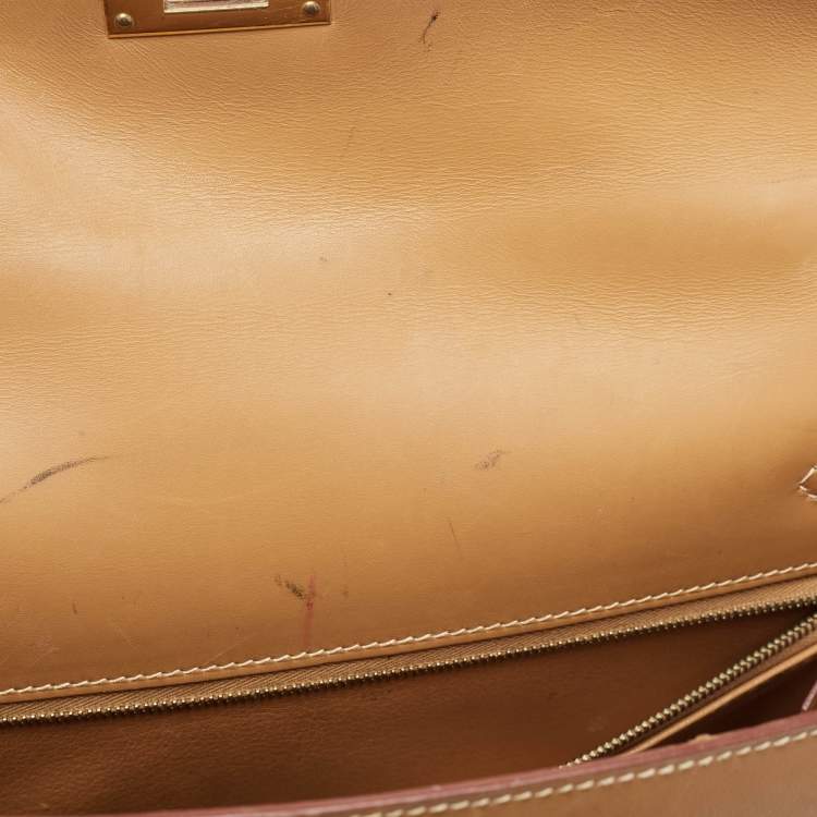 Pre Owned Hermes Natural Vache Leather Gold Finish Kelly Sellier 32 Bag