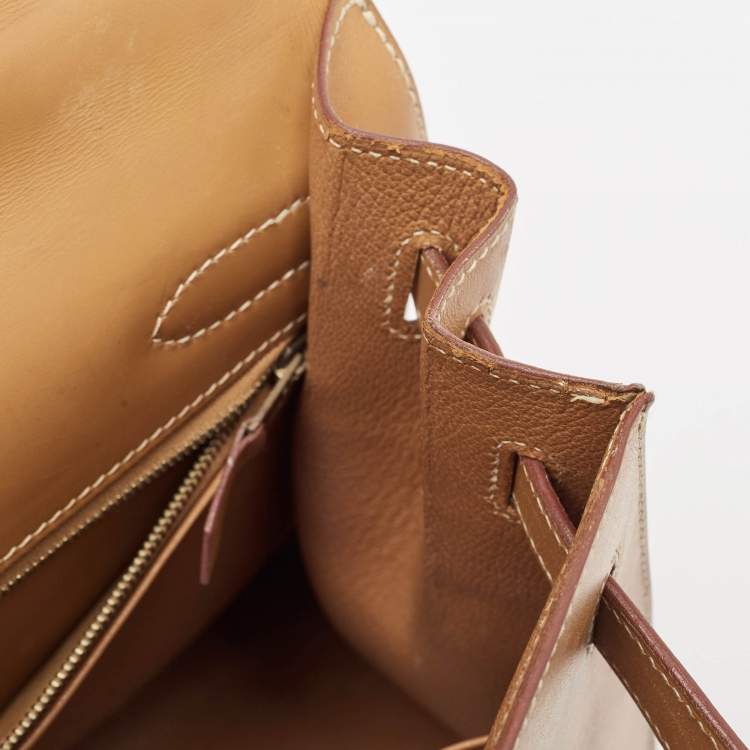 Pre Owned Hermes Natural Vache Leather Gold Finish Kelly Sellier 32 Bag