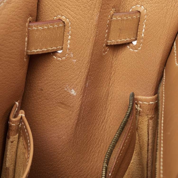 Pre Owned Hermes Natural Vache Leather Gold Finish Kelly Sellier 32 Bag