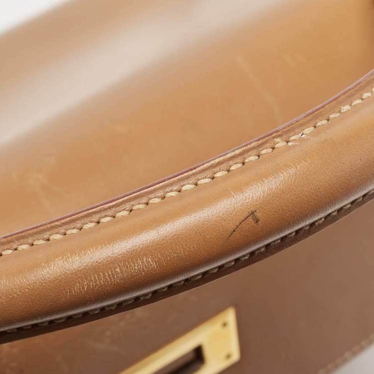 Pre Owned Hermes Natural Vache Leather Gold Finish Kelly Sellier 32 Bag