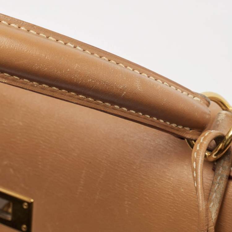 Pre Owned Hermes Natural Vache Leather Gold Finish Kelly Sellier 32 Bag