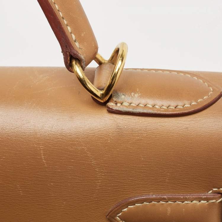 Pre Owned Hermes Natural Vache Leather Gold Finish Kelly Sellier 32 Bag