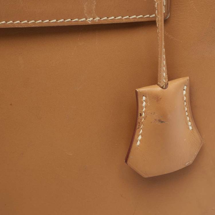 Pre Owned Hermes Natural Vache Leather Gold Finish Kelly Sellier 32 Bag