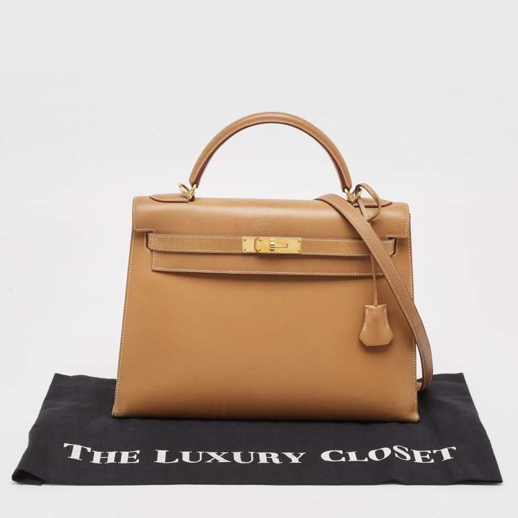 Pre Owned Hermes Natural Vache Leather Gold Finish Kelly Sellier 32 Bag