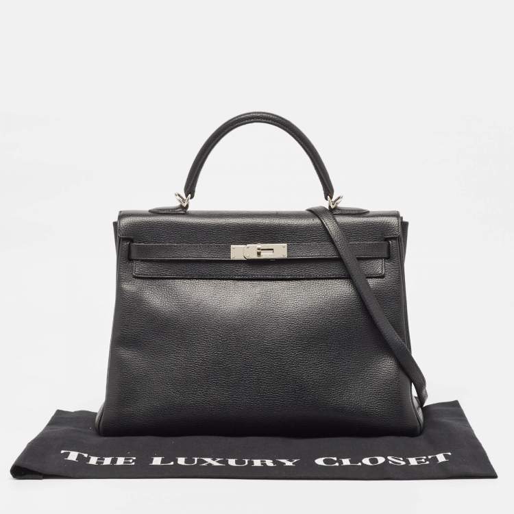 Pre Owned Hermes Noir Togo Leather Palladium Finish Kelly Retourne 35 Bag