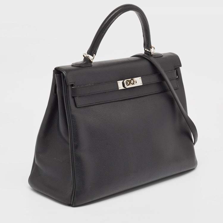 Pre Owned Hermes Noir Togo Leather Palladium Finish Kelly Retourne 35 Bag