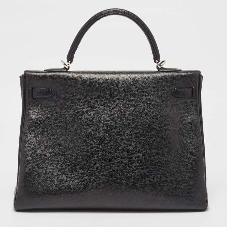 Pre Owned Hermes Noir Togo Leather Palladium Finish Kelly Retourne 35 Bag