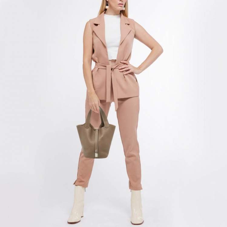 Pre Owned Hermes Etoupe Taurillon Clemence Leather Picotin Lock 18 Bag