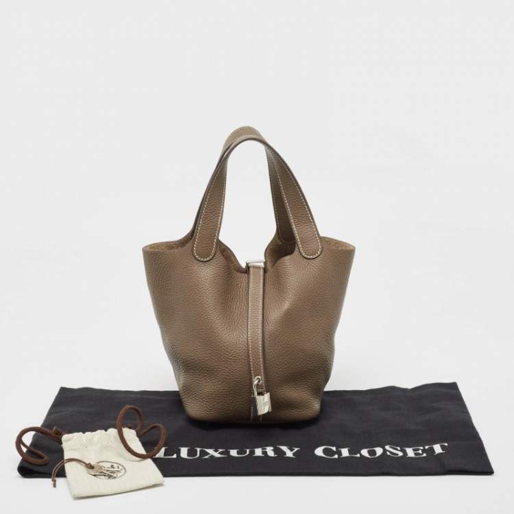Pre Owned Hermes Etoupe Taurillon Clemence Leather Picotin Lock 18 Bag