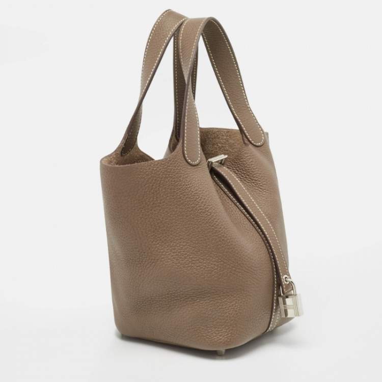 Pre Owned Hermes Etoupe Taurillon Clemence Leather Picotin Lock 18 Bag