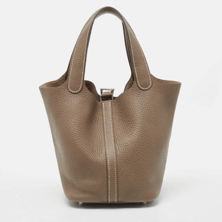 Pre Owned Hermes Etoupe Taurillon Clemence Leather Picotin Lock 18 Bag