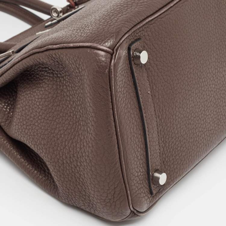 Pre Owned Hermes Chocolat Taurillon Clemence Leather Palladium Finish Birkin 30 Bag
