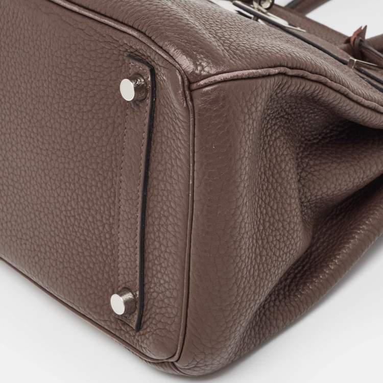 Pre Owned Hermes Chocolat Taurillon Clemence Leather Palladium Finish Birkin 30 Bag