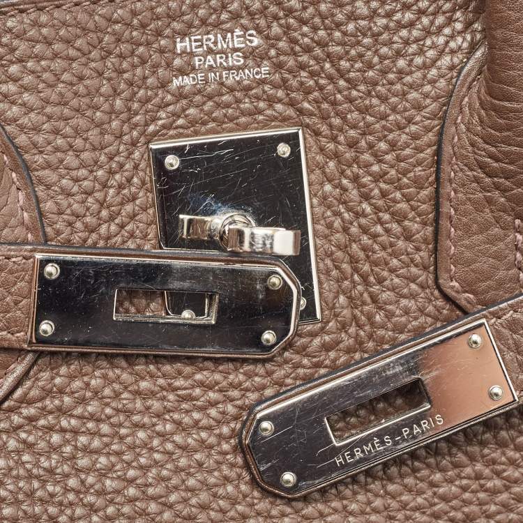 Pre Owned Hermes Chocolat Taurillon Clemence Leather Palladium Finish Birkin 30 Bag