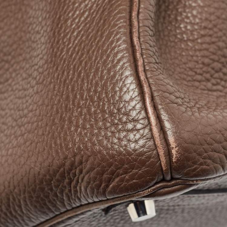 Pre Owned Hermes Chocolat Taurillon Clemence Leather Palladium Finish Birkin 30 Bag