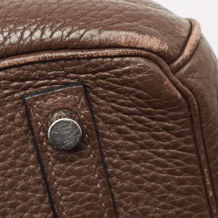 Pre Owned Hermes Chocolat Taurillon Clemence Leather Palladium Finish Birkin 30 Bag