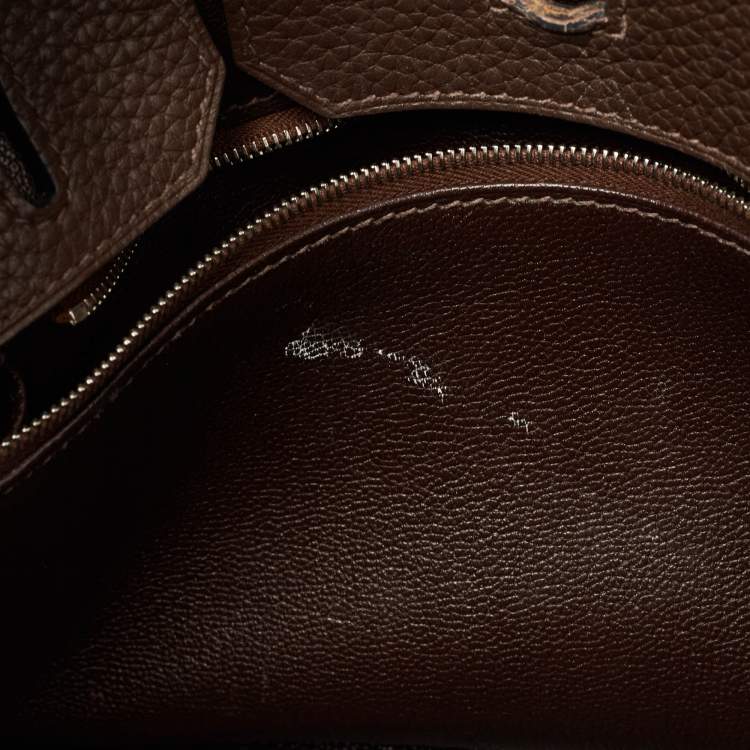 Pre Owned Hermes Chocolat Taurillon Clemence Leather Palladium Finish Birkin 30 Bag