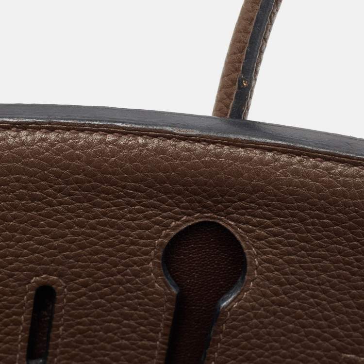 Pre Owned Hermes Chocolat Taurillon Clemence Leather Palladium Finish Birkin 30 Bag