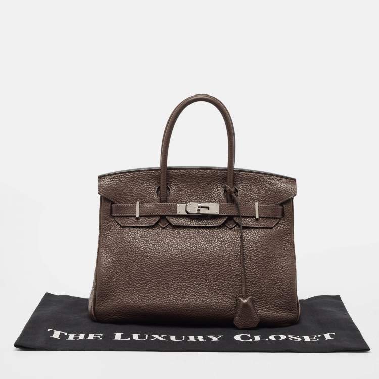 Pre Owned Hermes Chocolat Taurillon Clemence Leather Palladium Finish Birkin 30 Bag