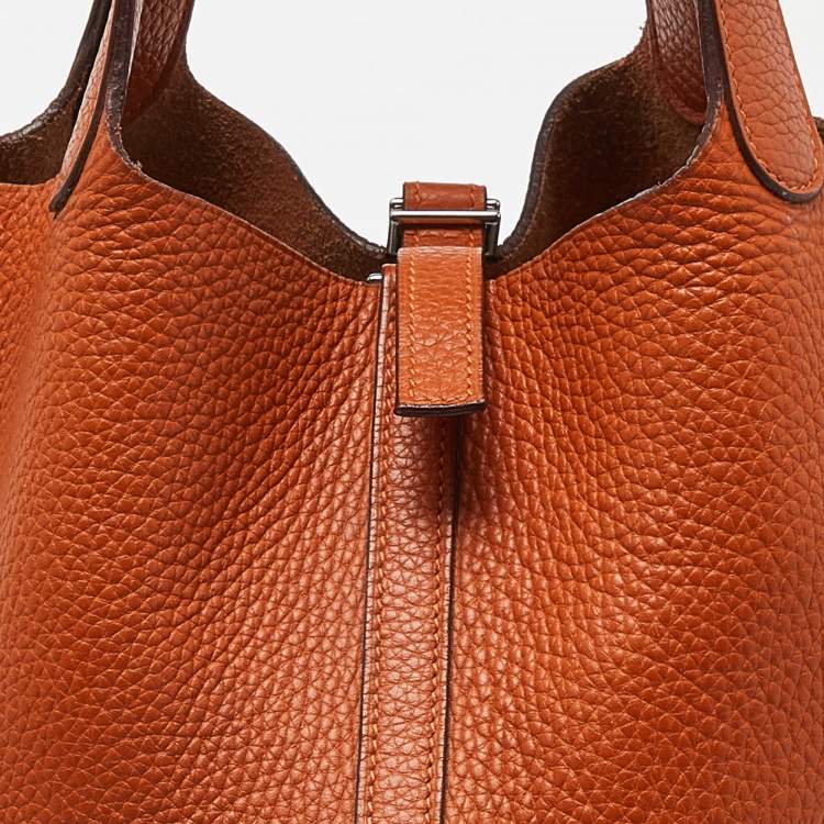 Pre Owned Hermès Orange Taurillon Clemence Leather Picotin Lock 22 Bag