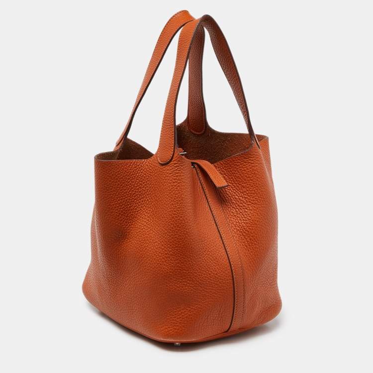 Pre Owned Hermès Orange Taurillon Clemence Leather Picotin Lock 22 Bag