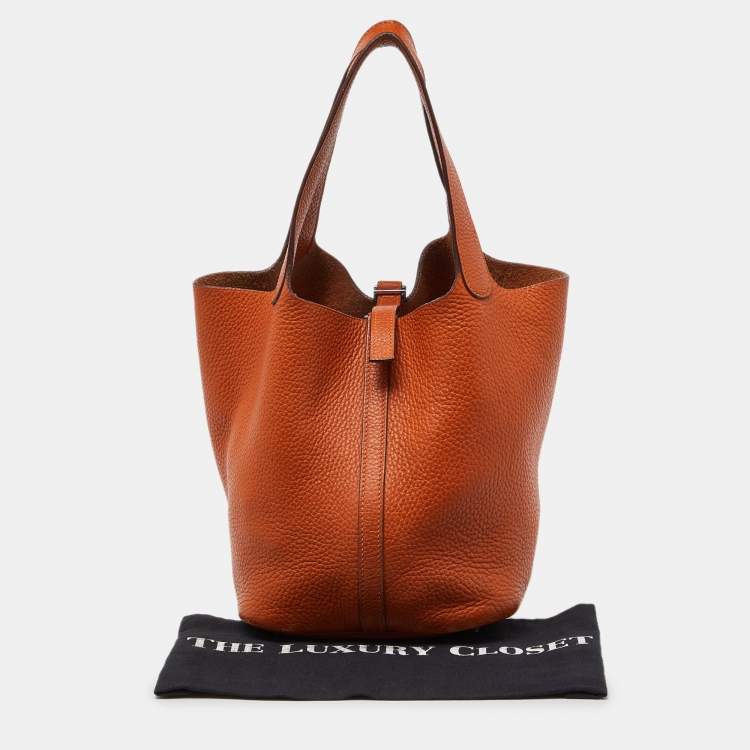 Pre Owned Hermès Orange Taurillon Clemence Leather Picotin Lock 22 Bag