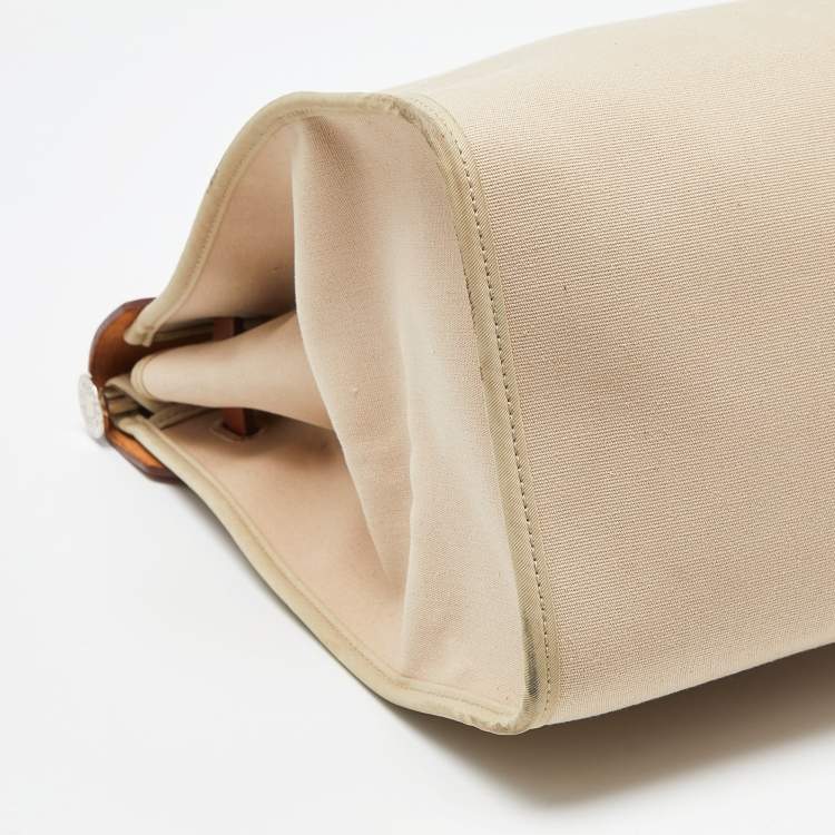 Pre Owned Hermès Beige/Fauve Toile Canvas and Vache Hunter Leather Herbag Zip 39 Bag