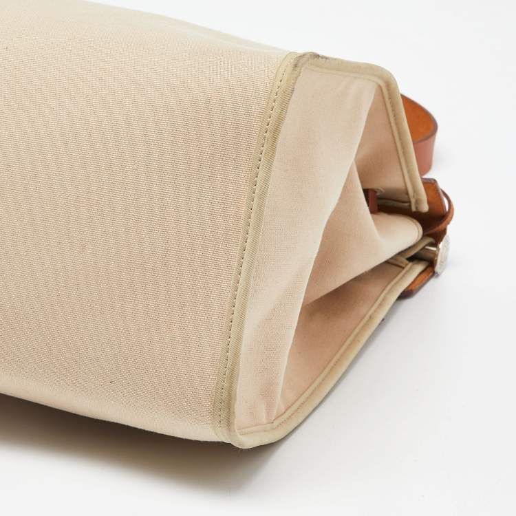 Pre Owned Hermès Beige/Fauve Toile Canvas and Vache Hunter Leather Herbag Zip 39 Bag
