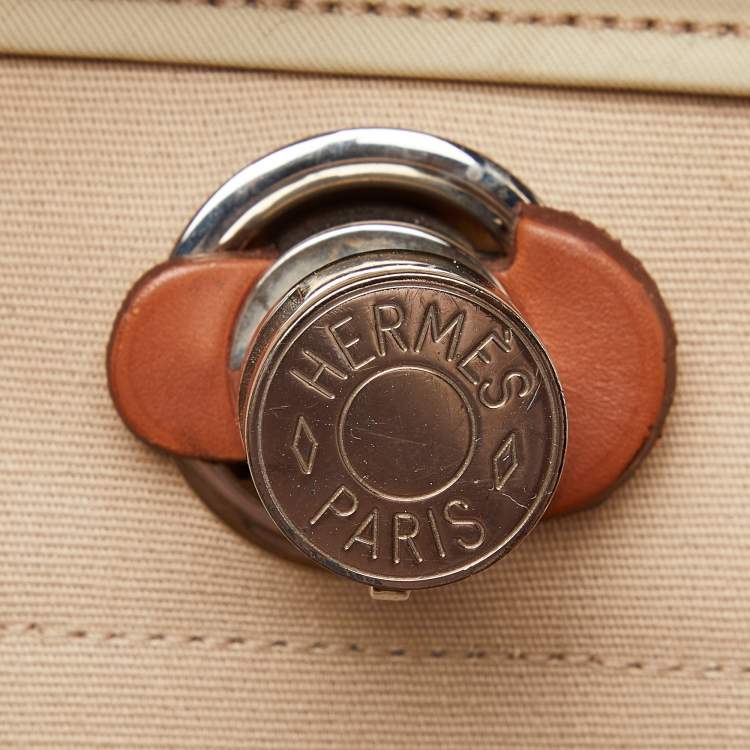Pre Owned Hermès Beige/Fauve Toile Canvas and Vache Hunter Leather Herbag Zip 39 Bag