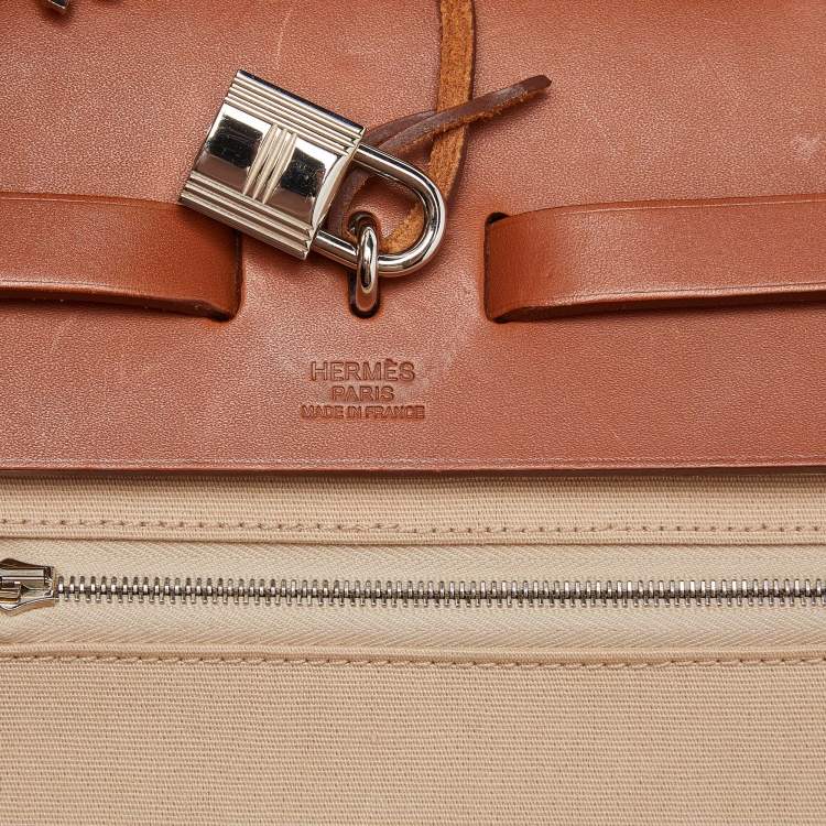 Pre Owned Hermès Beige/Fauve Toile Canvas and Vache Hunter Leather Herbag Zip 39 Bag