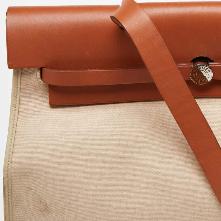 Pre Owned Hermès Beige/Fauve Toile Canvas and Vache Hunter Leather Herbag Zip 39 Bag