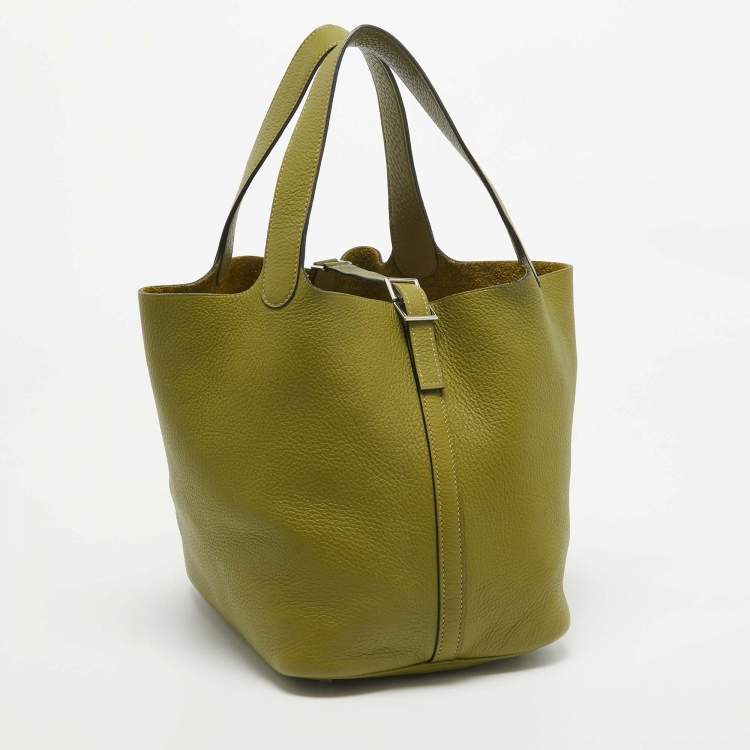 Pre Owned Hermes Vert Chartreuse Taurillon Clemence Leather Picotin 22 Bag
