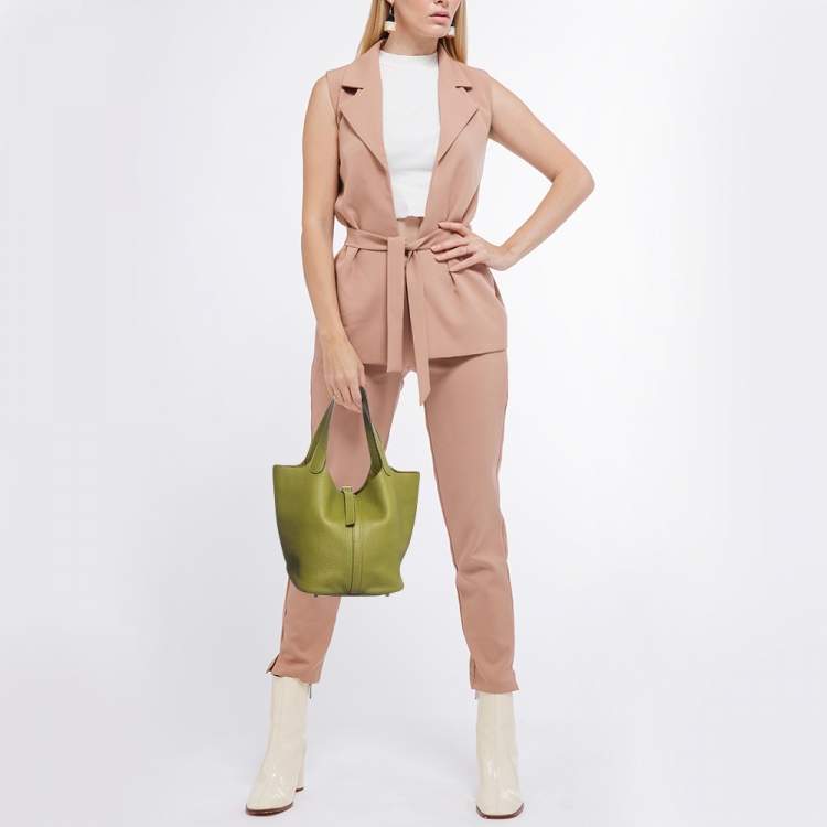 Pre Owned Hermes Vert Chartreuse Taurillon Clemence Leather Picotin 22 Bag