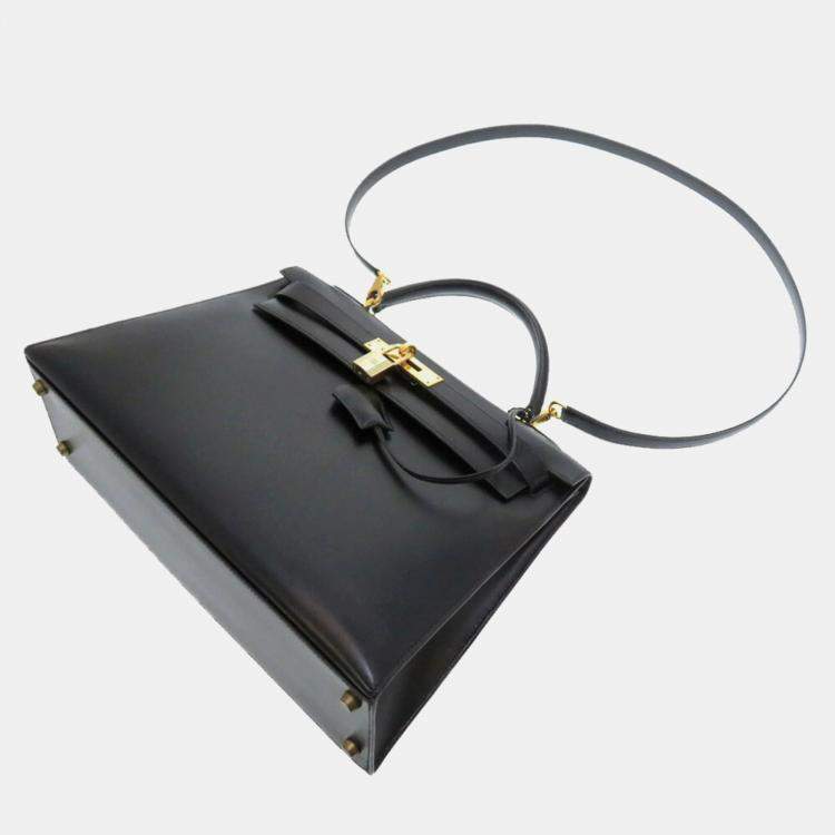 Pre Owned Hermes Black Box calf Kelly 32 Handbag