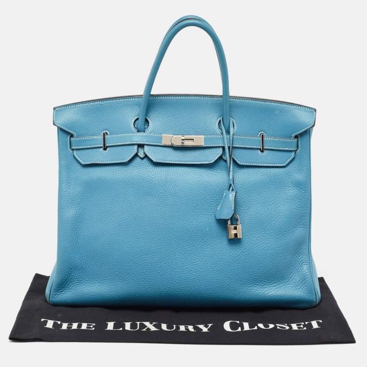 Pre Owned Hermes Bleu Jean Taurillon Clemence Leather Palladium Finish Birkin 40 Bag